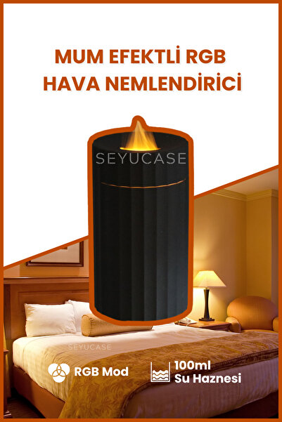 SEYUCASE Mum Efektli Hava Nemlendirici Ortam ve Oda Nemlendirici Işıklı Aroma...