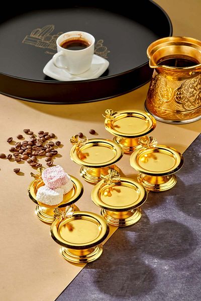 Milenay Decorative Metal 6-Piece Turkish Delight Bowl, Coffee Side Presentation Set - Butterfly Detail