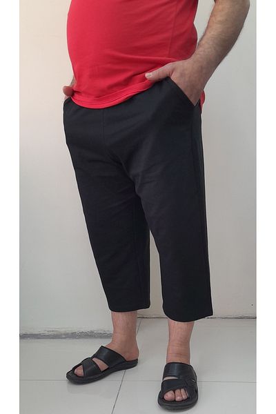 Mertcan Butik Μαύρο πλεκτό παντελόνι με ελαστική μέση με τσέπες κάπρι