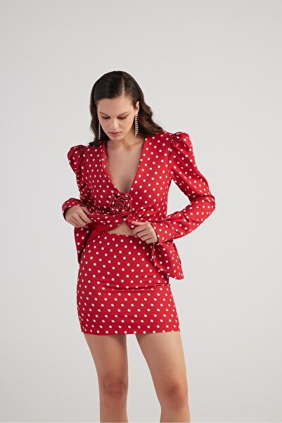 HOLLY LOLLY Red Wilma Blazer - Watermelon Sleeve Jacket with Polka Dots and Rose Accessories