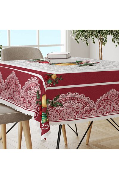 yok yok evim eve dair her şey Christmas Lace Detailed Tablecloth