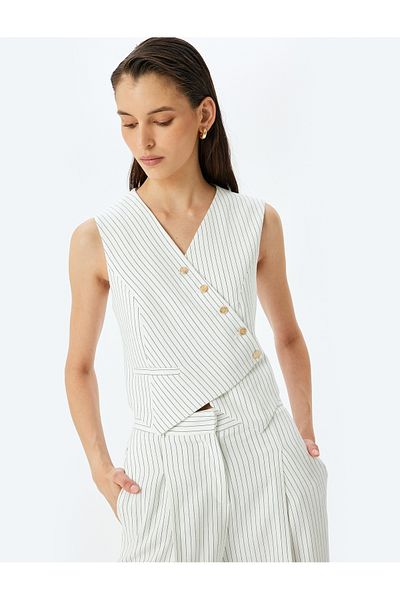 Koton Striped V-neck asymmetric vest.