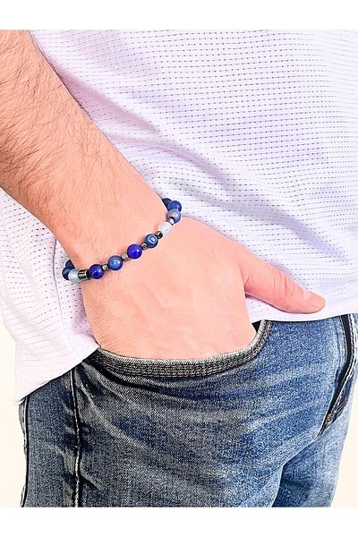 Farah Butik Unisex Blue Matte Agate Stone Natural Stone Bracelet Gift Bracelet