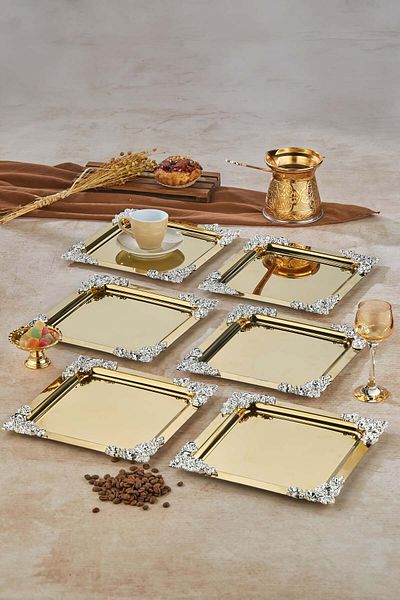 Milenay 6-Piece Metal Decorative Special Design Presentation, Promise Tray Set, Catering Presentation Serving Tray Set