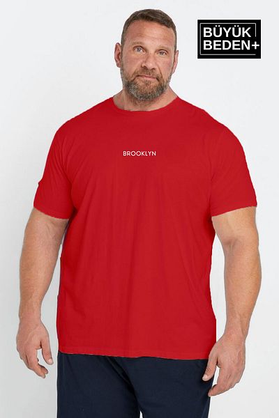 Superlife Süperlife Men's Medium Length Large Size Brooklyn Printed Crew Neck Tshirt