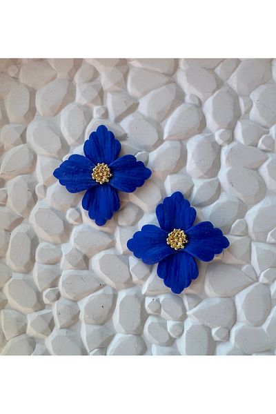 ACCESSORY Gold Detail Navy Blue Flower Earrings Polymer Clay Earrings