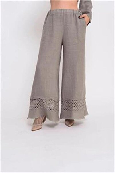 EREN STYLE Ιταλικό λινό παντελόνι με λεπτομέρεια με φουσκωτό πόδι