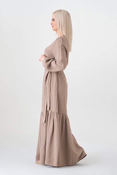 Fashion Showcase Μουσελίνα υφασμάτινη φούστα με κορδόνι 100% βαμβακερό καθημερινό καλοκαιρινό χιτζάμπ - βιζόν