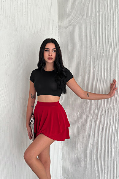 TrendyFashion Women's Red Skirt with Shorts