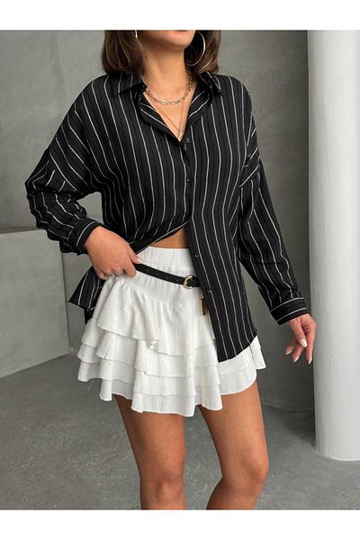 İLKCET MODA Cămașă de damă oversize cu dungi modal