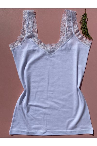 LEYNA BUTİK Women's Modal Fabric Lace Strap V-Neck 3-Piece White, Black, Skin Undershirt