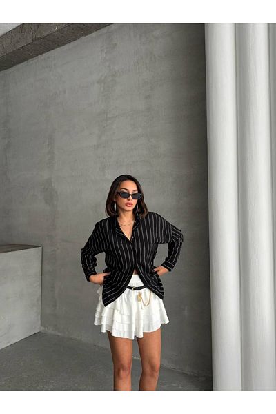İLKCET MODA Cămașă de damă oversize cu dungi modal