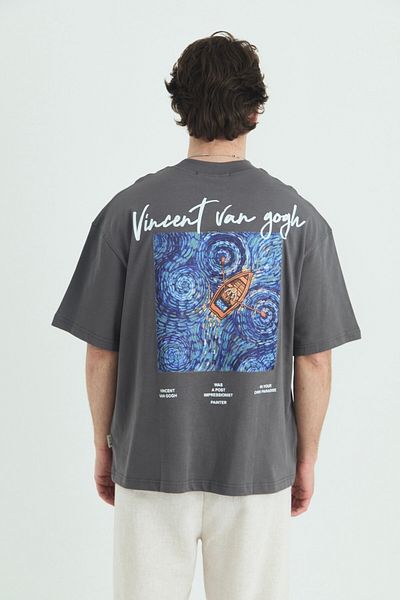 CANMODA Μπλουζάκι Ιμπρεσιονιστής Ζωγράφος Oversize - Καπνιστό