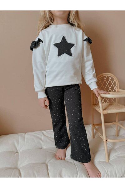 YİGİT BUTİK Yigit Boutique Stone Printed Spanish Trotting Girl's Bottom Top Suit