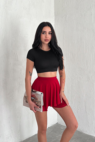 TrendyFashion Women's Red Skirt with Shorts
