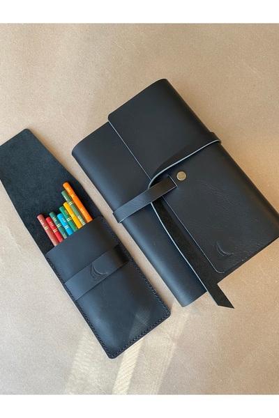 ALESTA LEATHER Kitap Kılıfı Kalemlik Seti - El Yapımı Hakiki Deri