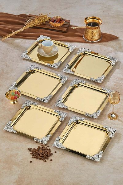 Milenay 6-Piece Metal Decorative Special Design Presentation, Promise Tray Set, Catering Presentation Serving Tray Set