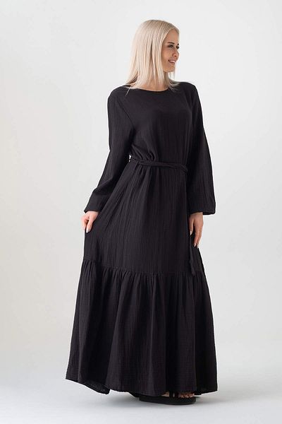 Fashion Showcase Fusta din țesătură de muselină, 100% bumbac, rochie casual de vară - neagră