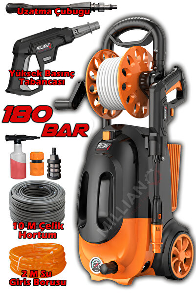 Genel Markalar İtalyan 4500 W - 180 Bar Bakır Sargılı Yüksek Basınçlı Çok Amaçlı Araba Bahçe ve Oto Yıkama Makinesi