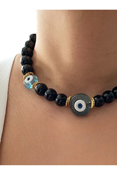 By Saadet Özkanlı Kadın oniks, volkan taşı, jasper, mercan Kaplan Gözü Doğaltaş  Kolye Nazar Boncuklu Doğaltaş Choker