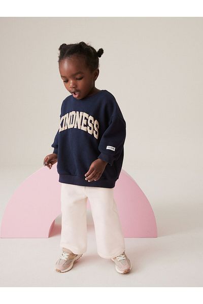 Next Baby Cotton Navy Blue Printed Sweatshirt Jogger Bottom Top Set