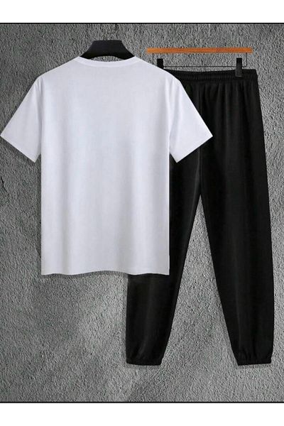 LA VESTİTİ Unisex Oversize White Future Printed T-Shirt-Black Printed Jogger Tracksuit