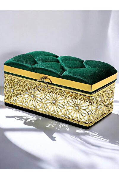 İPEK NEŞRİYAT İPEK HEDİYELİK Özel Tasarım Kapitone Gold İşlemeli Çeyizlik Sandık