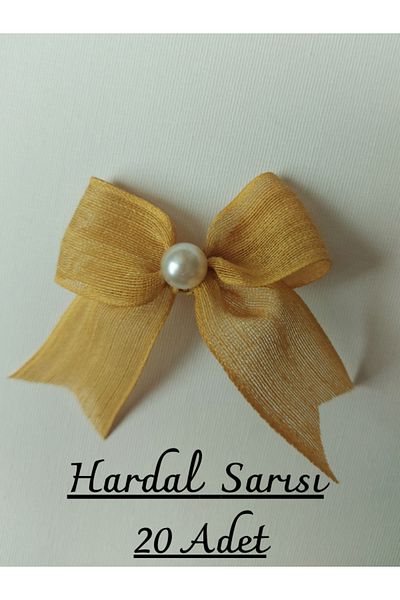 SEVİMLİ TASARİMLAR Pearl Detailed Linen Ribbon Napoli Ready-Made Bow (20 Pieces)