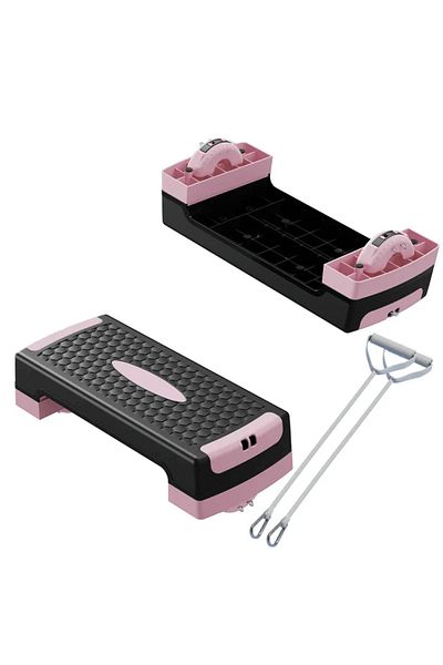 lethe boards 2in 1 Fitness Aerobic Balanced Stepper Board Balance Pedal with Tilt Adjustment and Pull Ropes 68X28X10/15Cm