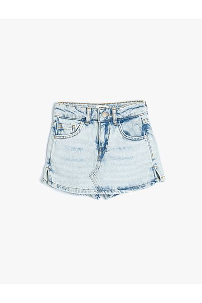 Koton Pantaloni scurti din denim mini din bumbac - Fusta cu buzunar