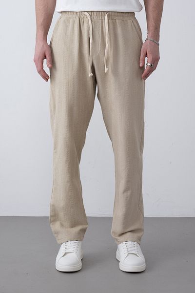İLKCET MODA Ανδρικό παντελόνι Bohemian Oversize με λεπτομέρεια με κορδόνια