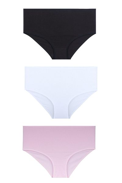 Rubuvi Pachet de 3 chiloți hipster din bumbac și lycra cu talie înaltă pentru femei