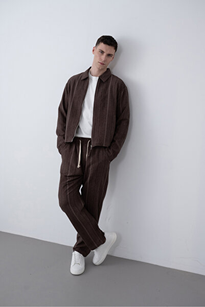 İLKCET MODA Lace Detail Brown Oversize Bohemian Men's Trousers