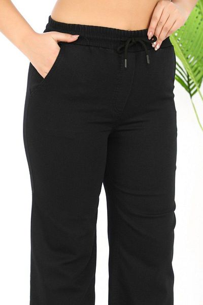 Gül Moda Elastic Waist Wide Leg Jeans Lycra High Waist Black G115-3