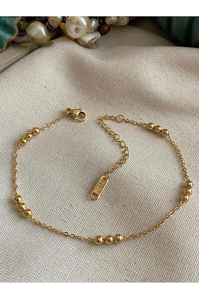 SU PERİSİ TAKI BİJUTERİ Steel Gold 3-Piece Dorica Model Anklet