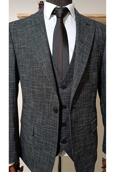 Querinca Crushed Black Vest Suit (with Collar Decoration and Tie Gift)