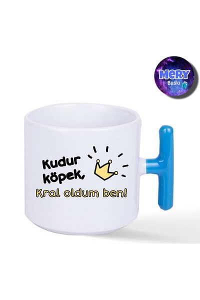 Tasarım "Kudur Dog, I Became a King" Prince Themed Blue t Handle Mug