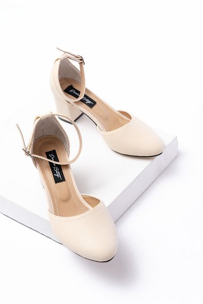 DURUNUN BUTİĞİ Rondon Beige Varf Rotund (Toc 5 Cm) Pantofi cu toc