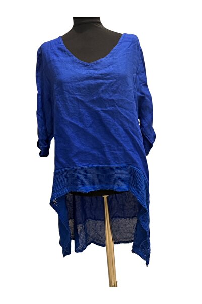 PHUTİ COLLECTION Italian Fishnet Detail Back Long Linen Tunic