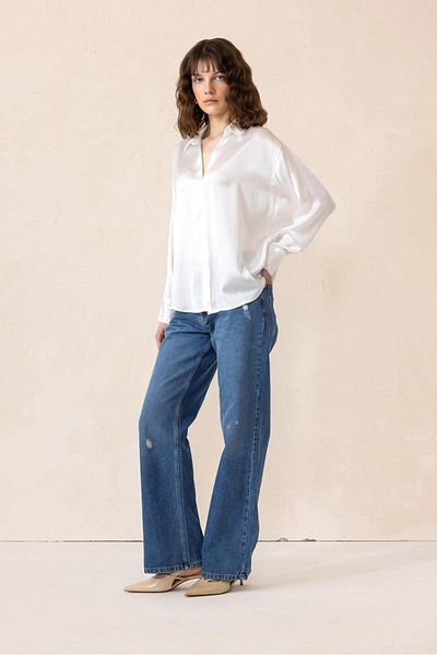 Olcay Costum oversize din satin ALB 9308