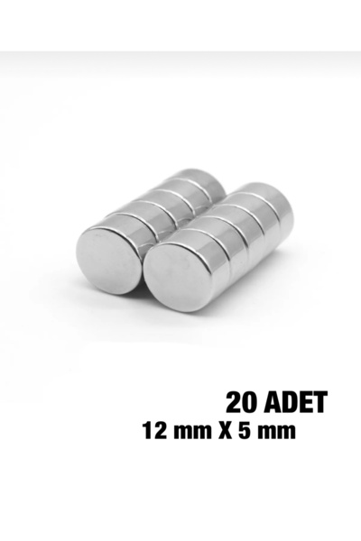 AYMAGNET 20 Adet - Yuvarlak Neodyum Mıknatıs, 12 X 5 Mm Güçlü Magnet