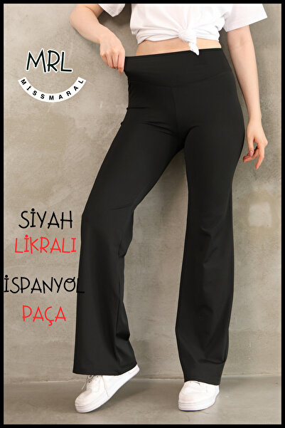 missmaral Women's Black High Waist Tightening Leggings Trousers Flared Leg Lycra Stretchy Diving Fabric 1040