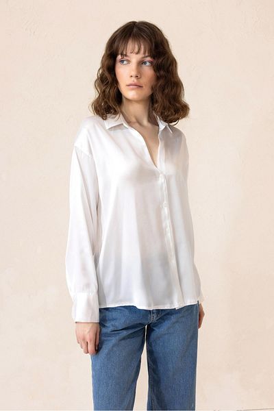 Olcay Costum oversize din satin ALB 9308