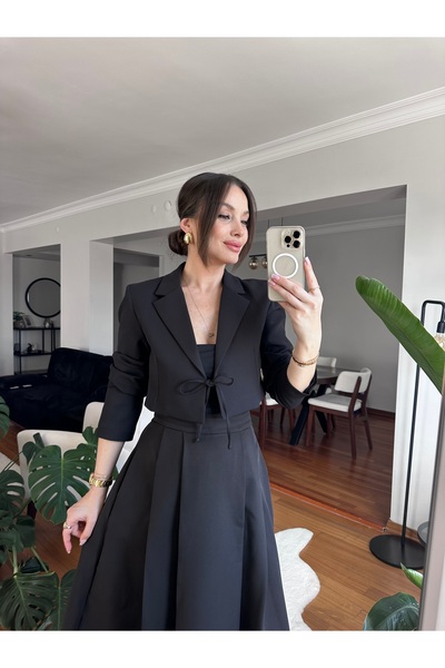 TUBA İNAN Double Breasted Crop Blazer Women's Jacket