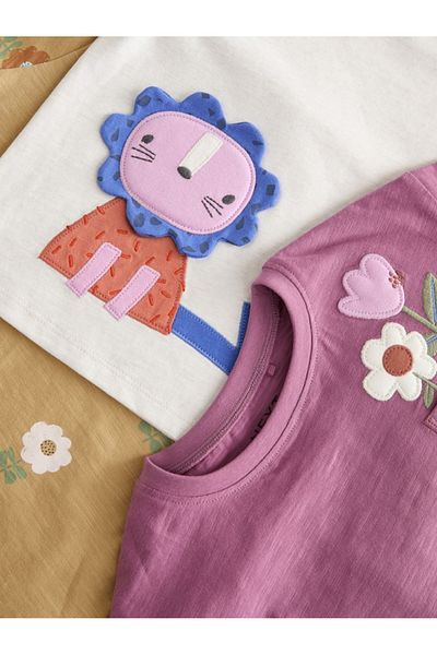 Next Baby Βαμβακερό μακρυμάνικο κρεμ μουστάρδα με μοτίβο λουλουδιών 3 τεμαχίων Thsirt