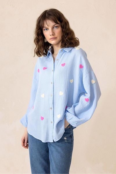 Olcay Cămașă casual cu inimă albastră 9310