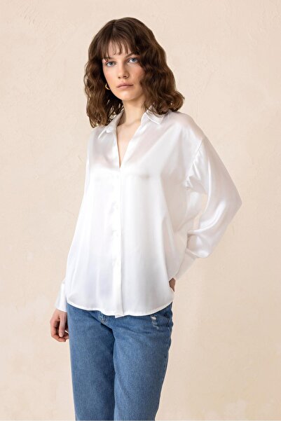 Olcay Oversize Satin Costume White 9308