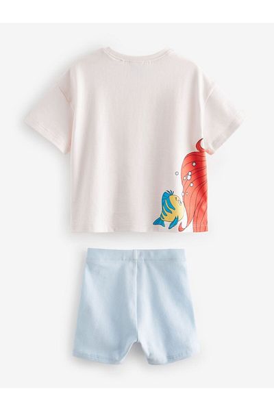 Next Baby Cotton White Blue Mermaid Print Short Sleeve Shorts Bottom Top Set
