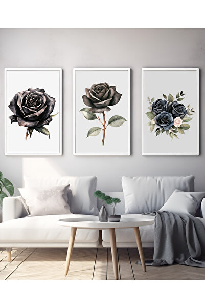 Hiras Dizayn Set de 3 postere Trandafiri negri Flori Decorativ pentru camera ...