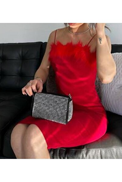 Stylish RED MINI DRESS WITH OTRCH DETAIL